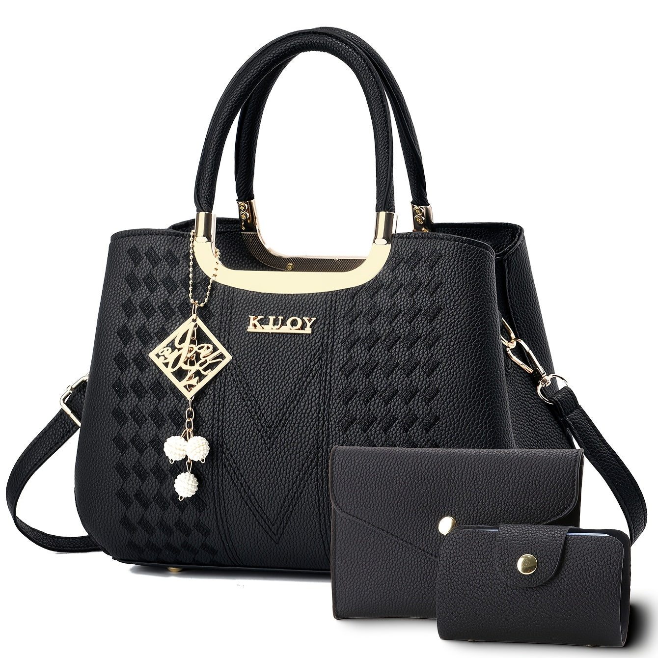Women's Lightweight PU Three-Piece Bag Set with Removable Strap
