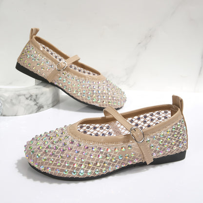 Elegant Women's Mary Jane Shoes with Rhinestone & Mesh Upper