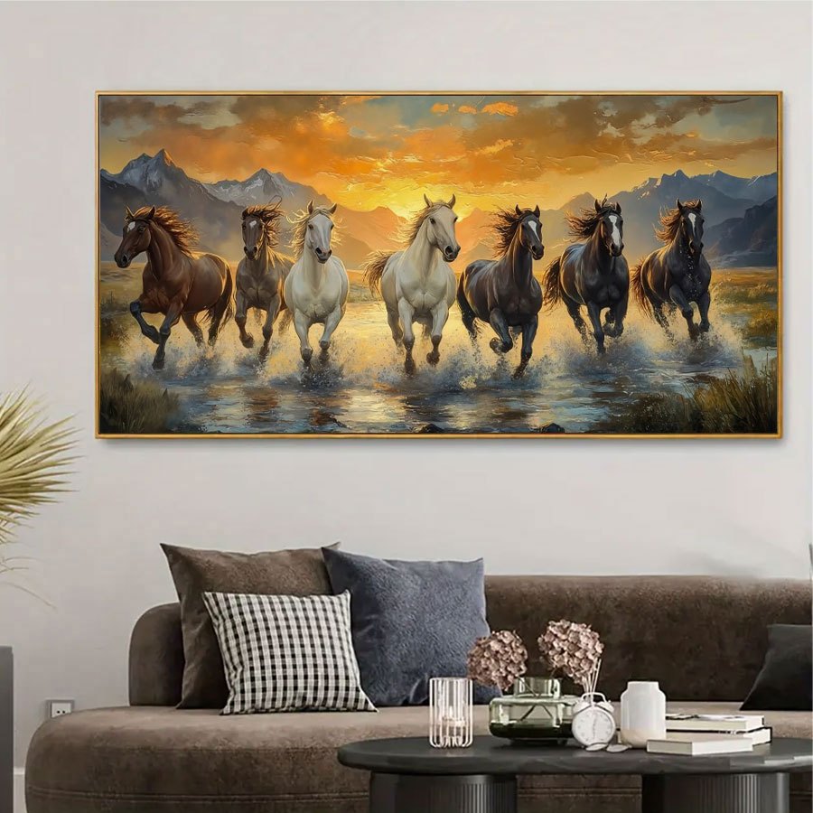 2D Flat, 1pc Large Scale Running Horses Canvas Wall Art - Asian-Inspired Classic Art Deco Landscape Painting, Unframed Vibrant Wild Animal Print for Living Room, Bedroom, Office Decor - 40x80cm/50x100cm, Perfect Gift for Birt