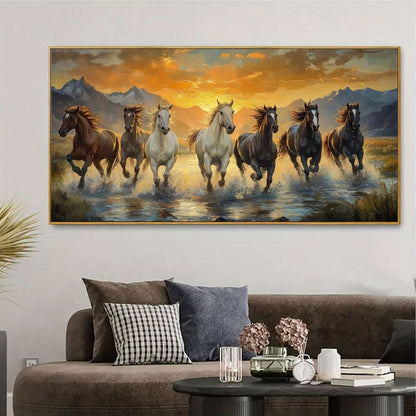 2D Flat, 1pc Large Scale Running Horses Canvas Wall Art - Asian-Inspired Classic Art Deco Landscape Painting, Unframed Vibrant Wild Animal Print for Living Room, Bedroom, Office Decor - 40x80cm/50x100cm, Perfect Gift for Birt