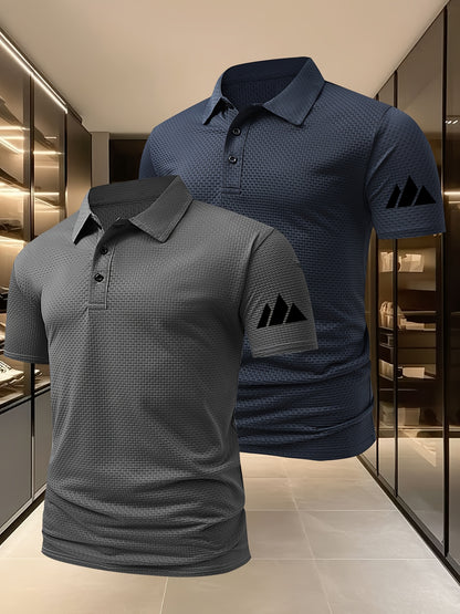 2pcs Minimalist Small Mountain Badge Pattern Men'S Outdoor Golf And Equestrian Casual Polo Short Sleeves, Mature Men'S Business Casual Polo, Breathable And Comfortable, Suitable for Spring And Summer, Can Be Worn As an Inner - ayq