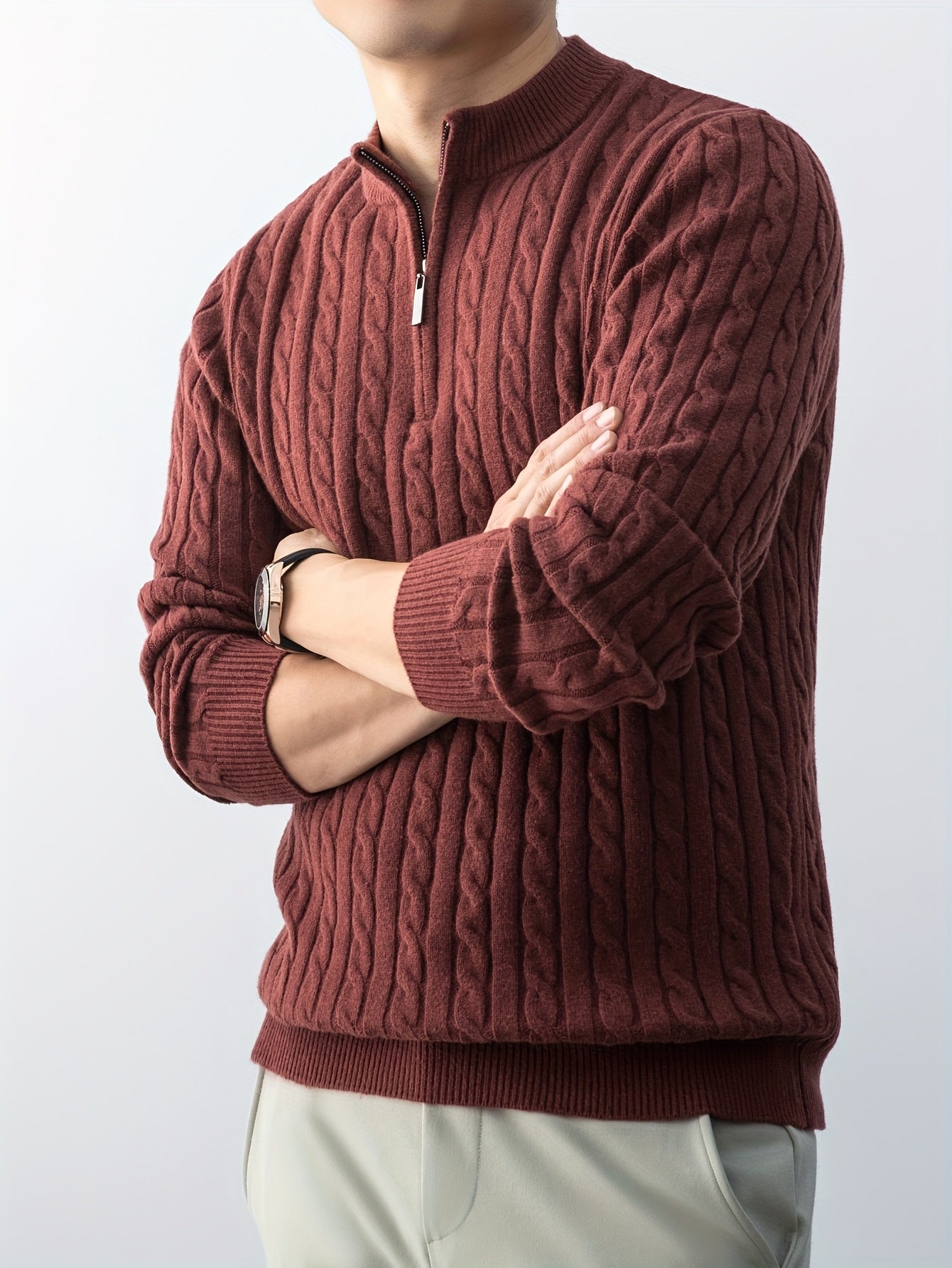 New Men'S Christmas Gift: a Thick, Warm, And Cold-Resistant Knitted Sweater with a Cable-Knit Design And a Zippered Collar, Suitable for Both Layering And Wearing Alone, Perfect for Casual And Versatile Outfits