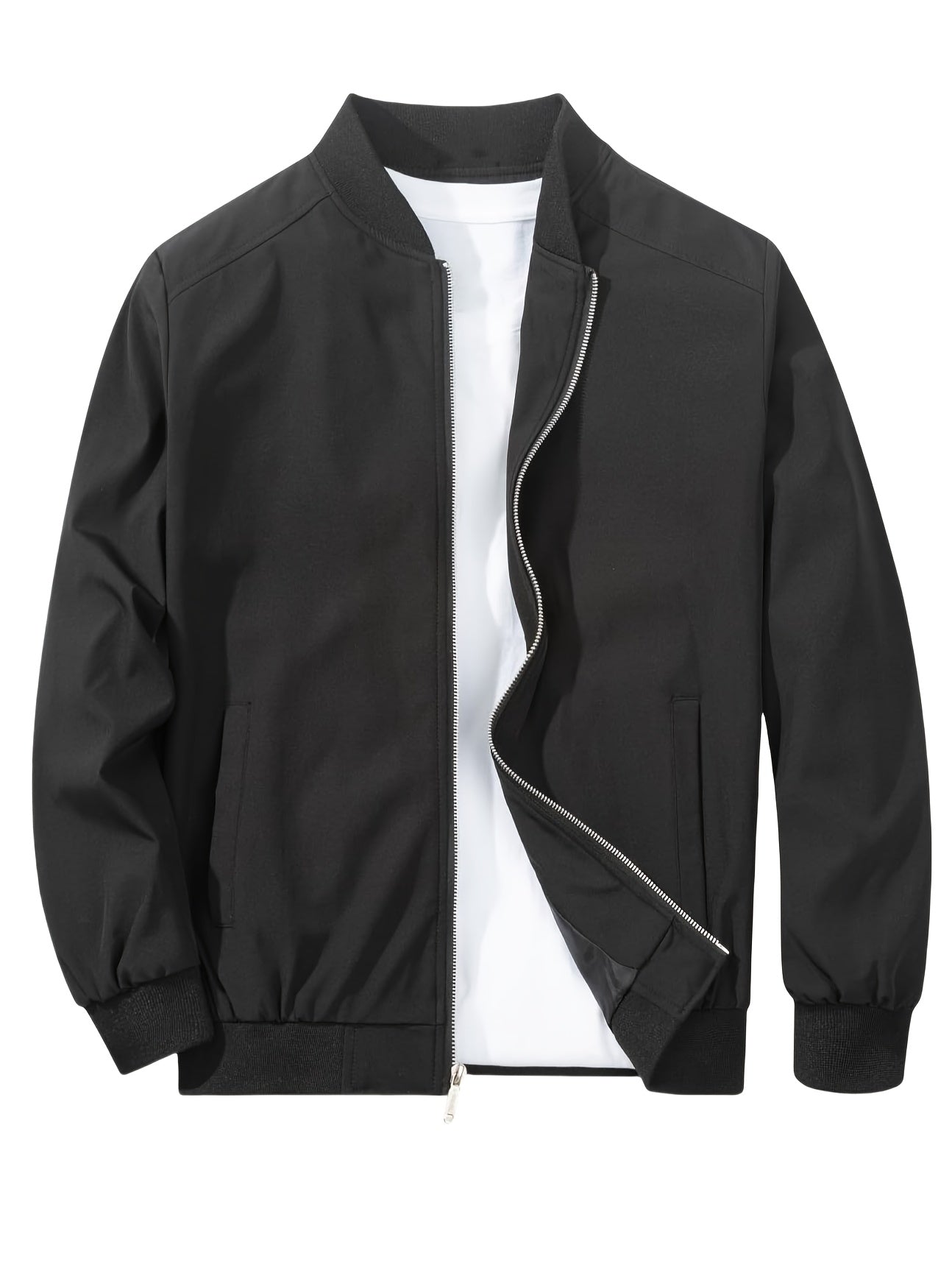 Men's Versatile Baseball Jacket - Lightweight Polyester Windbreaker for Spring/Fall | Minimalist Casual Design | Breathable & Age-Free Outerwear