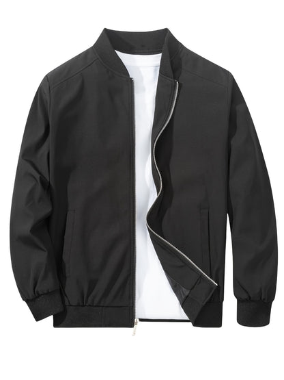 Men's Versatile Baseball Jacket - Lightweight Polyester Windbreaker for Spring/Fall | Minimalist Casual Design | Breathable & Age-Free Outerwear