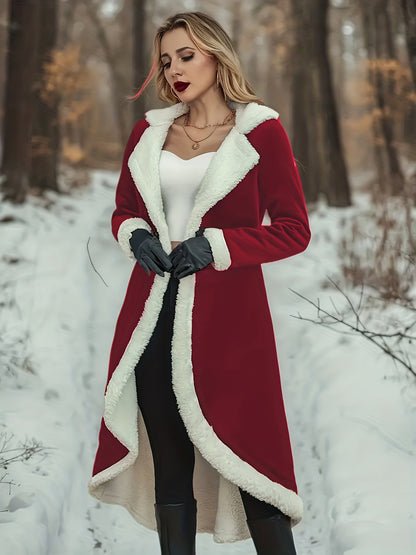 Korean Composite Thickened Winter Coat - Elegant Korean Jacket, Mid-Length Warm Outerwear with Hooded Long Sleeves, Solid Color Blazer for Fall & Winter, Machine Washable Cold Weather Clothing