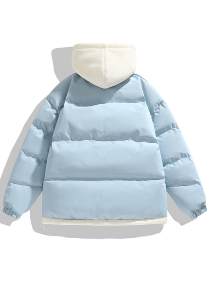 Women'S Light Blue Hooded Puffer Jacket - Cozy Fleece-Lined Winter Coat with Drawstring Hood, Casual Style for Cold Weather, Winter Coat