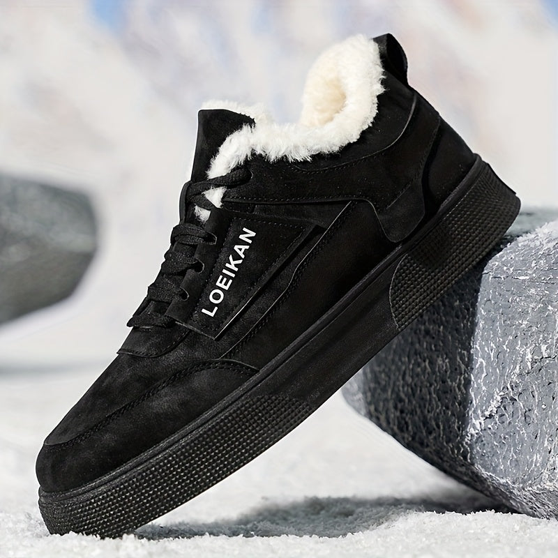 Low-top Versatile Men's Plush-lined Warm Sneakers, Comfortable and Trendy Thick-soled Outdoor Running Casual Skate Shoes