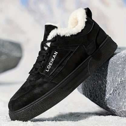 Low-top Versatile Men's Plush-lined Warm Sneakers, Comfortable and Trendy Thick-soled Outdoor Running Casual Skate Shoes