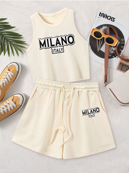 Casual Women's Two-Piece Set with Printed Top & Shorts