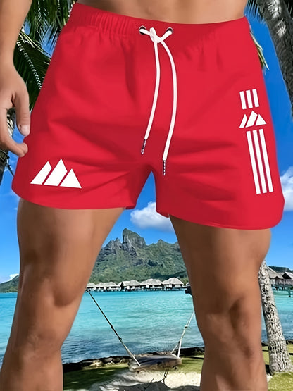 Men's Quick-Dry Geometric Beach Swim Trunks for Summer