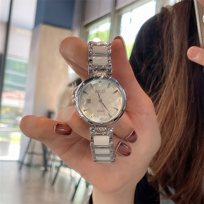 Elegant Women's Quartz Watch with Ceramic Band and Stainless Steel Cas