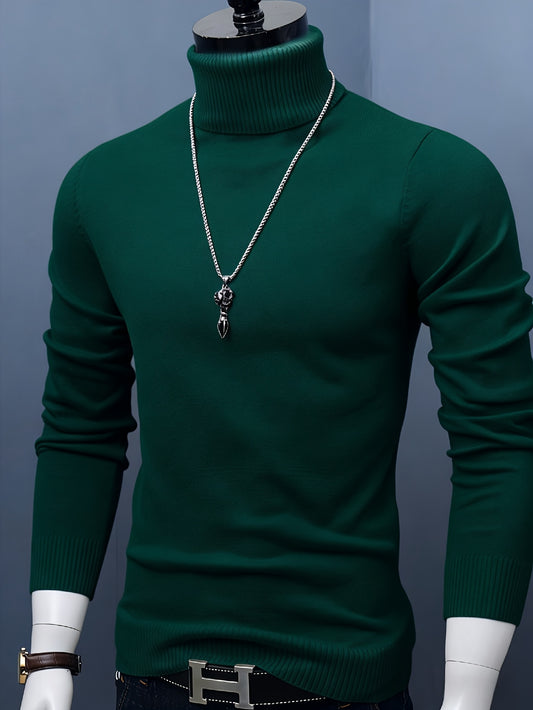 Men'S Casual Outdoor Knit Sweater | Classic Solid Color, High Neck, Long Sleeve, Loose Fit, Rayon and, Ideal for Both Outdoor Leisure and Formal Occasions