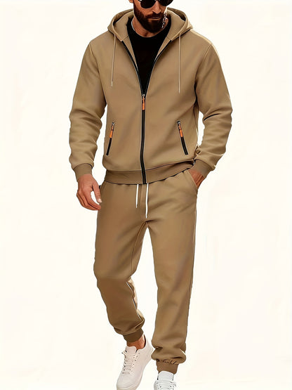 Men's Fashion Casual Sportswear Set with Cardigan, Multi-Pocket Decorative Sweatshirt, Hooded Top and Bottoms