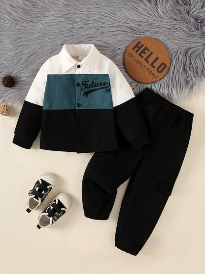 Boys' Fall-Winter Corduroy Bomber Jacket & Pants Set - ayq