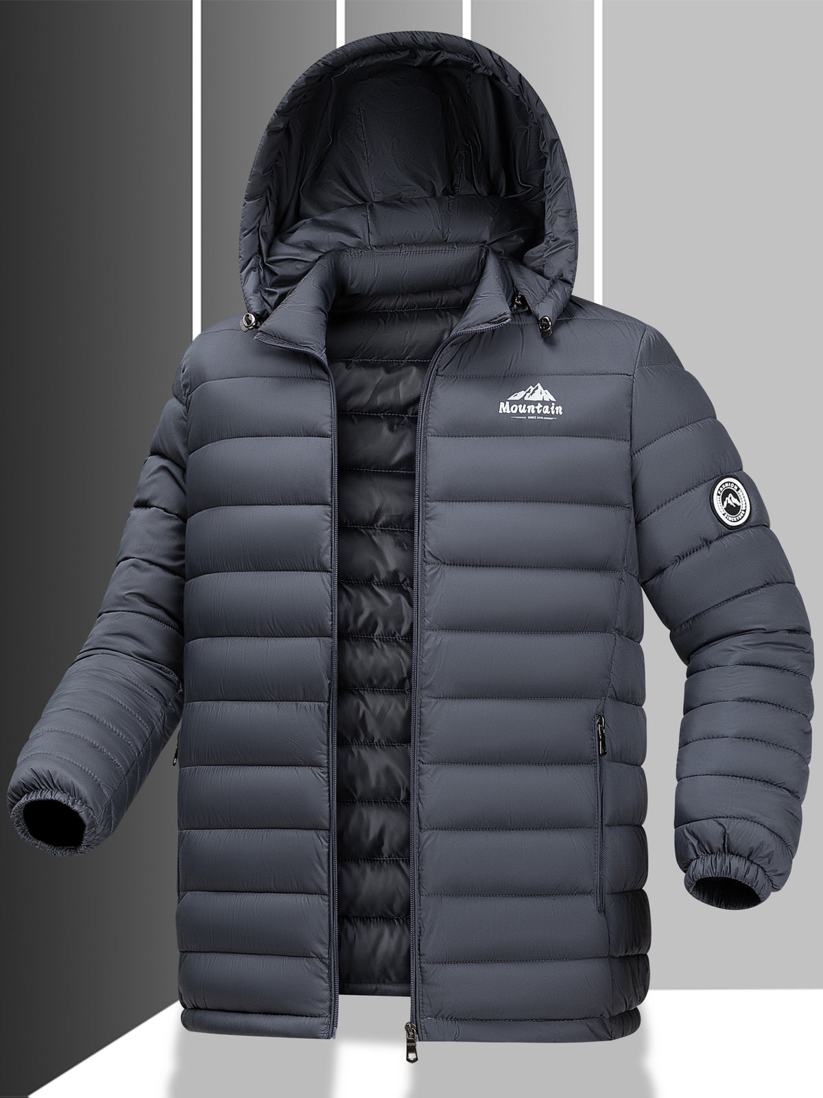 Men's Windproof Quilted Hooded Winter Jacket, Casual Warm Coat