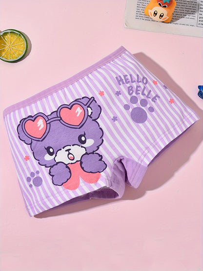 Girls' Cute Cartoon Bear & Mermaid Cotton Boxers 4-Pack