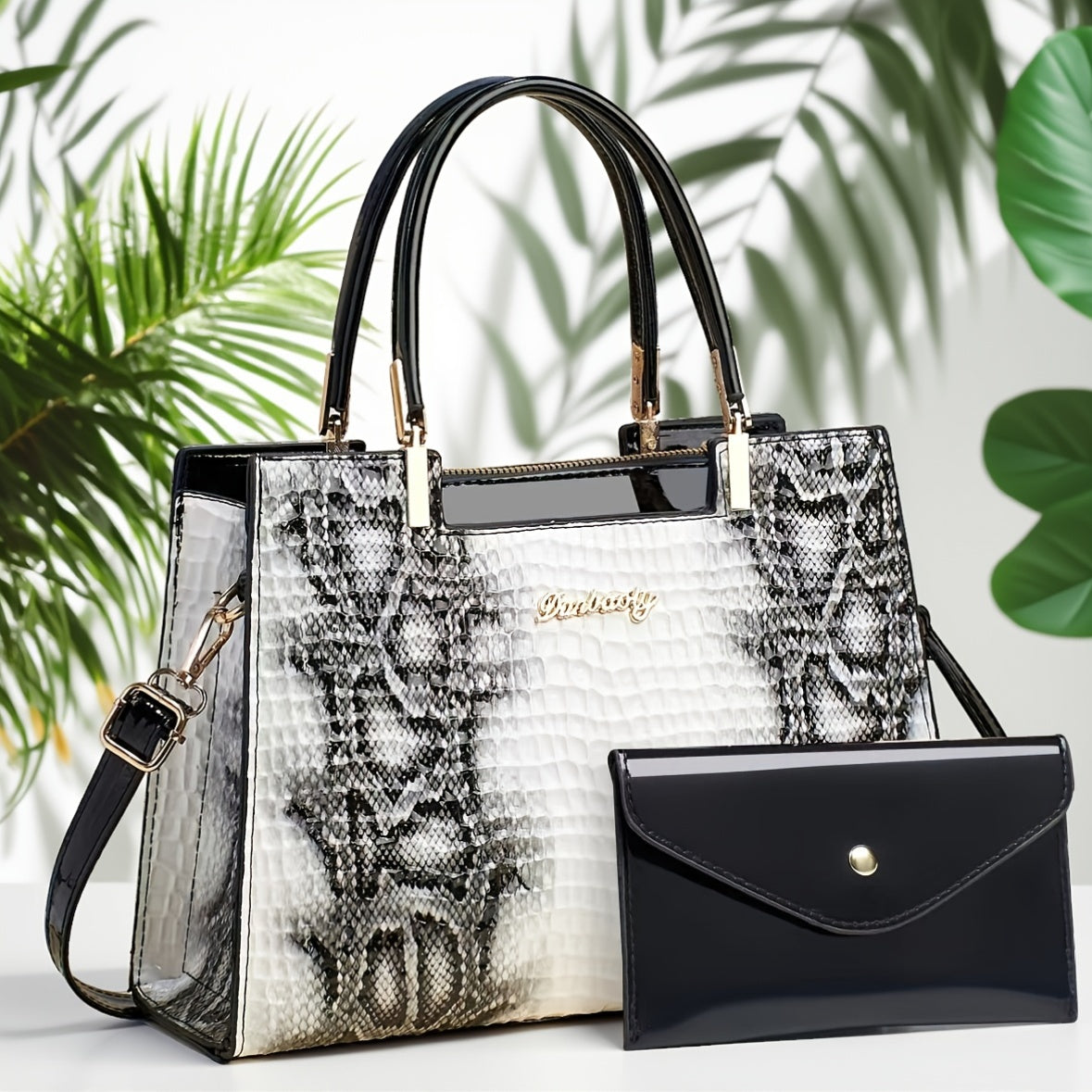 Women's PU Crocodile Pattern Large Capacity Shoulder Bag