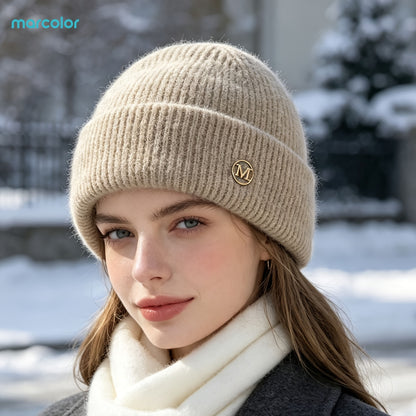 2-Pack Women's Ribbed Knit Beanie Hats with Metal Badge
