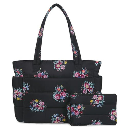 Lightweight Quilted Puffer Tote Bag for Women, Travel & Work