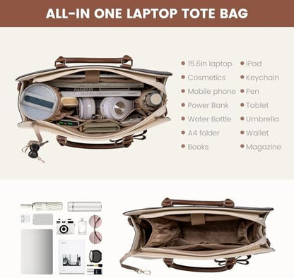 Women’s Leather Laptop Tote Bag Waterproof Business Briefcase