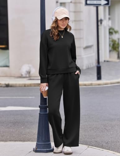 Ekouaer Women's Mock Neck Lounge Set with Wide Leg Pants