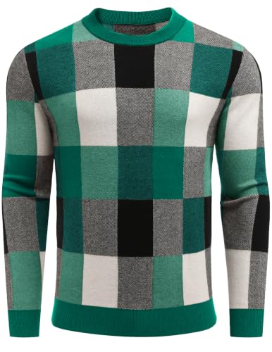 Men's Plaid Crew Neck Knit Sweater Long Sleeve Pullover
