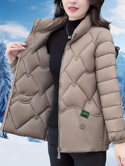 Women'S Elegant Winter Coat - Thick Warm Long Sleeve Jacket with Full-Zip Front, H-Line Silhouette, Non-Stretch Fabric for Cold Weather, Office, Party, Everyday - Asian-inspired Outerwear, Winter Coats, Office Wear, Stylish O