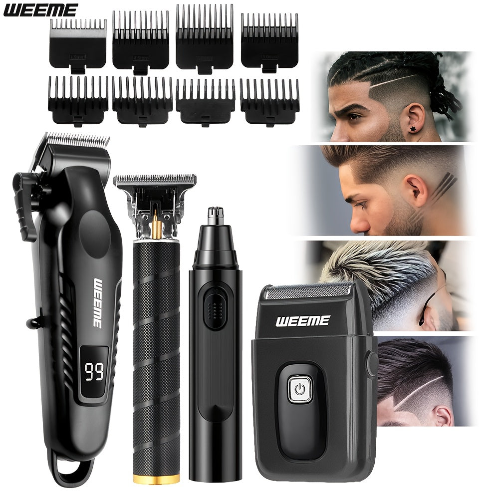 WEEME 4pcs Rechargeable Electric Grooming Kit for Men - Hair Clipper Electric Foil Shavers and Beard Trimmers, Ear, Nose Hair Trimmer Set, USB Charged - Perfect Holiday Gift - ayq