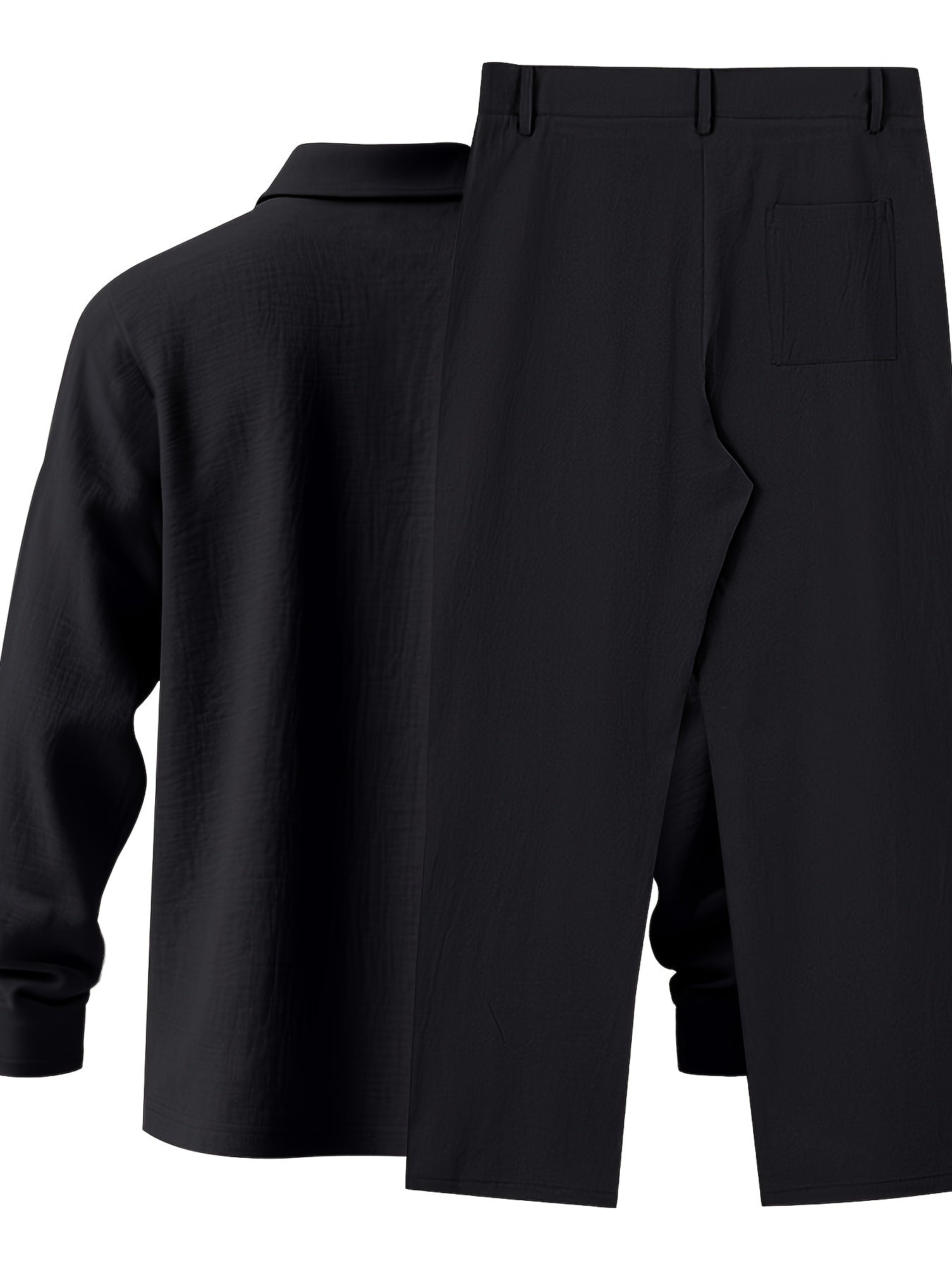 Men's Linen Casual Suit Set with Lapel Shirt & Trousers