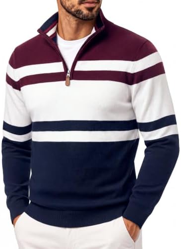 Men's Quarter Zip Pullover Sweater Casual Knit Top