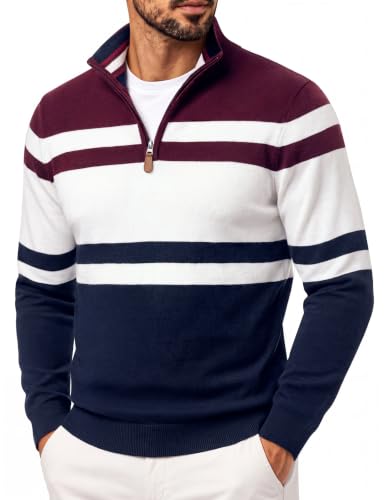 Men's Quarter Zip Pullover Sweater Casual Knit Top