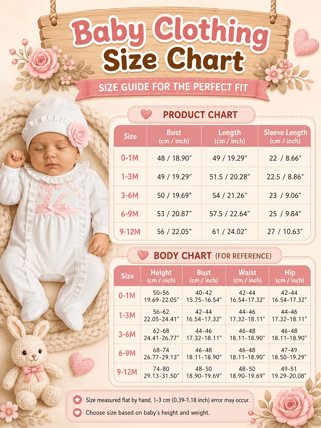 Baby Girl Cotton Romper Set with Ruffle Trim and Hat 0-12m