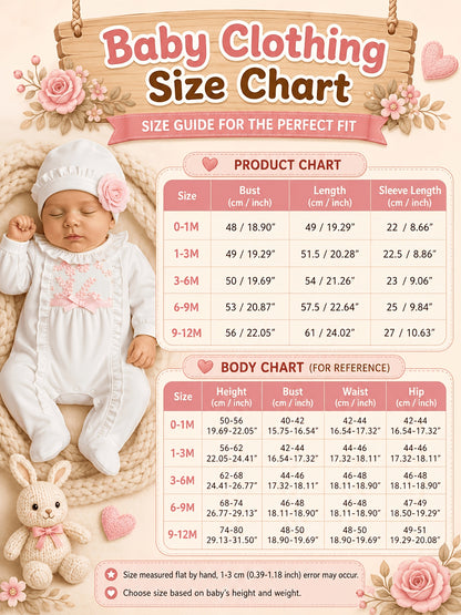 Baby Girl Cotton Romper Set with Ruffle Trim and Hat 0-12m