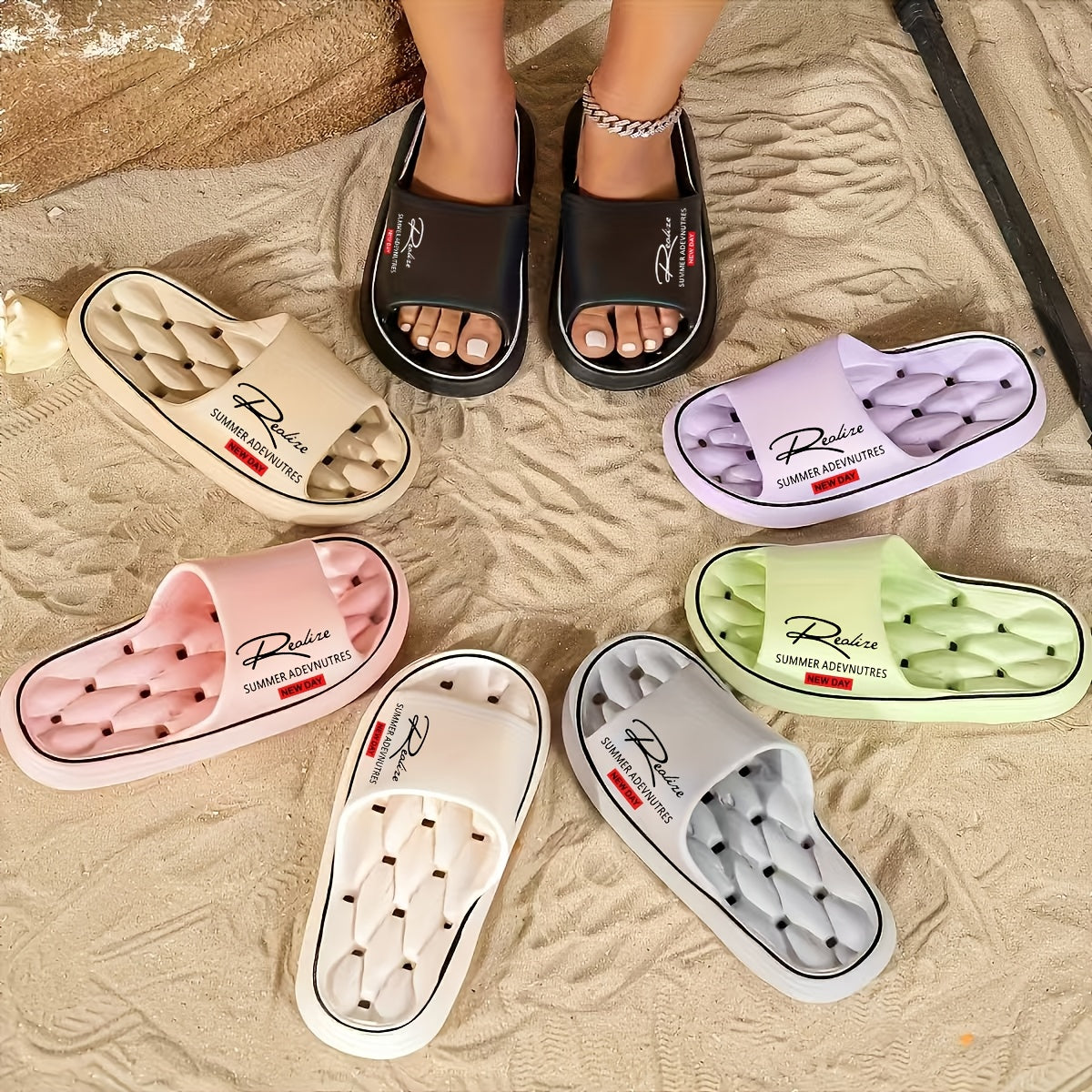 Unisex Casual EVA Summer Slippers with Non-Slip Ribbed Sole