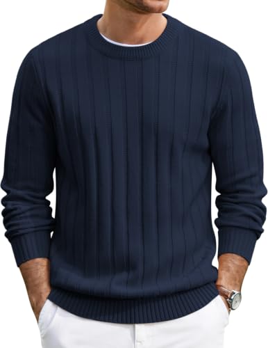 Men's Ribbed Crewneck Pullover Sweater Soft Warm Knit