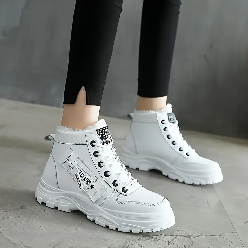 Women's Platform Ankle Boots, Trendy Plush Lined High Top Sneakers, Winter Warm Boots