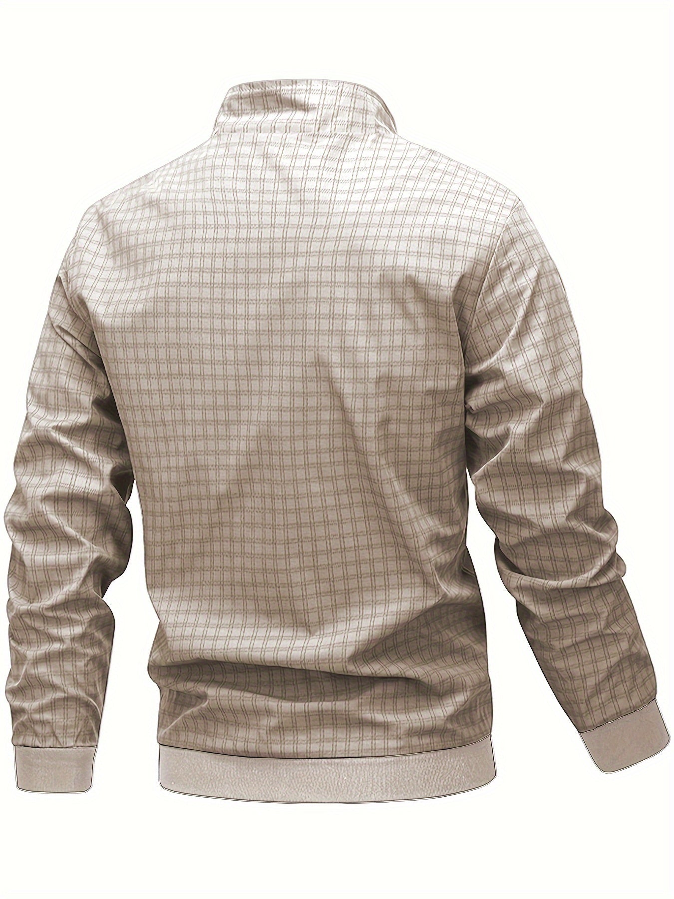 Men's Casual Outdoor Jacket - Spring/Fall Softshell Jacket with Checkered Pattern, Long Sleeves, and Zipper Closure