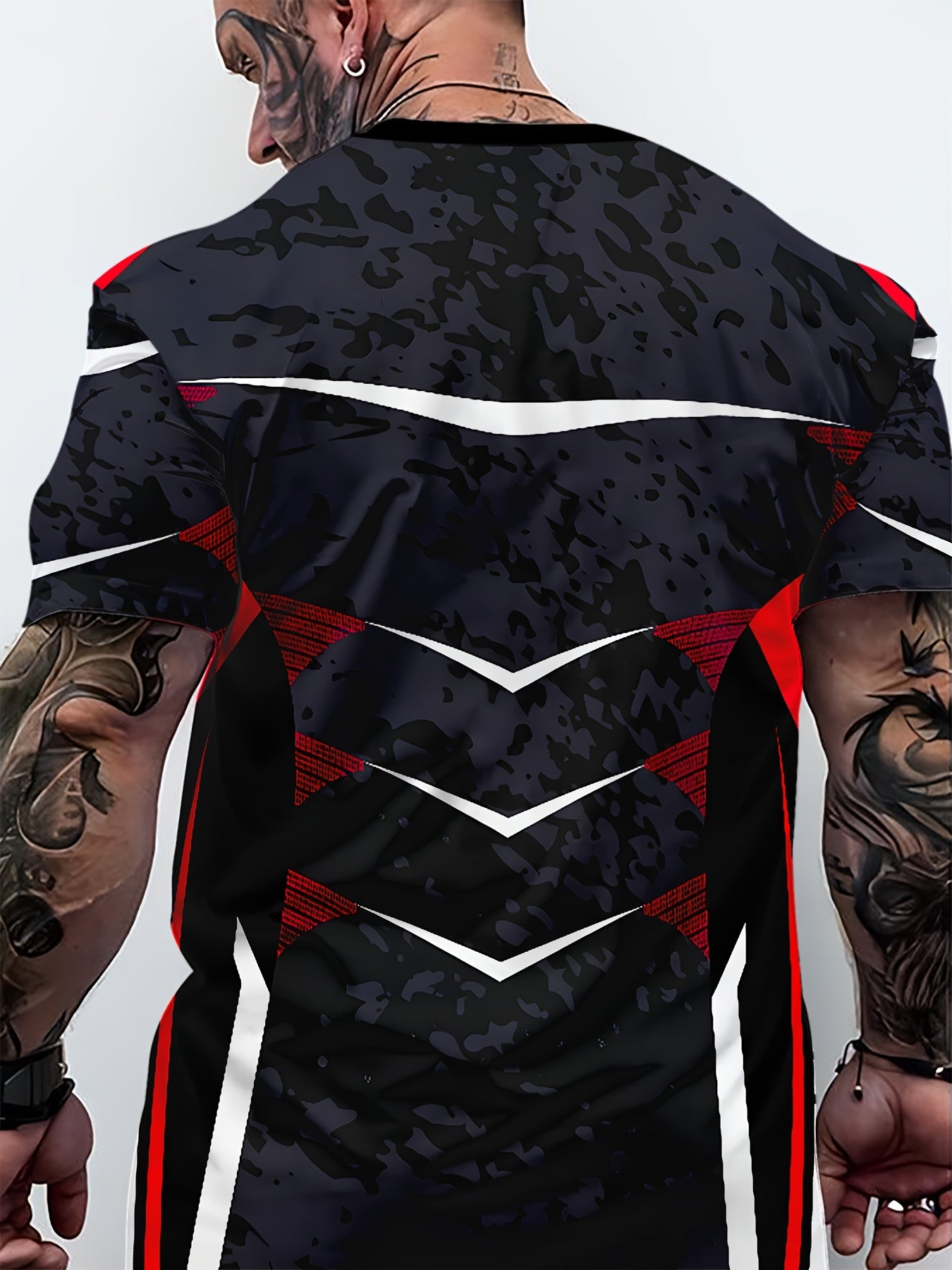 1pc Men'S Athletic Sports T-Shirt - Polyester Crew Neck with Slight Stretch, Patterned Knit Fabric, Casual Summer Top for Fitness  Training