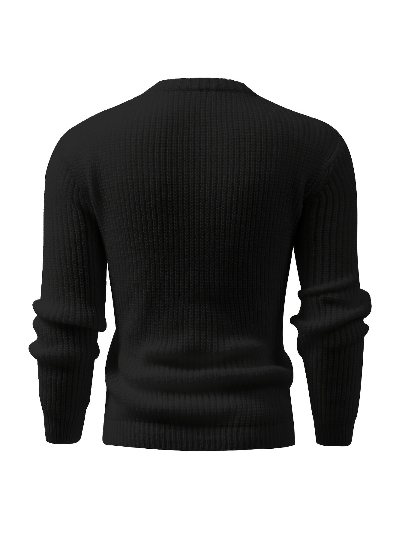Men's Solid Color Ribbed Knit Sweater - High Elasticity Round Neck Long Sleeve, All-Season Comfort, Regular Fit Casual & Formal Wear, Easy Care Hand Wash/Dry Clean, Comfortable Fashion, Textured Fashion, Highelasticity Fabric