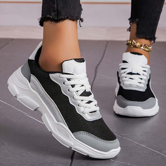 Women's Breathable Mesh Sneakers - Casual Lace-Up Dad Shoes with Soft Cushioning, Non-Slip EVA Sole for All Seasons