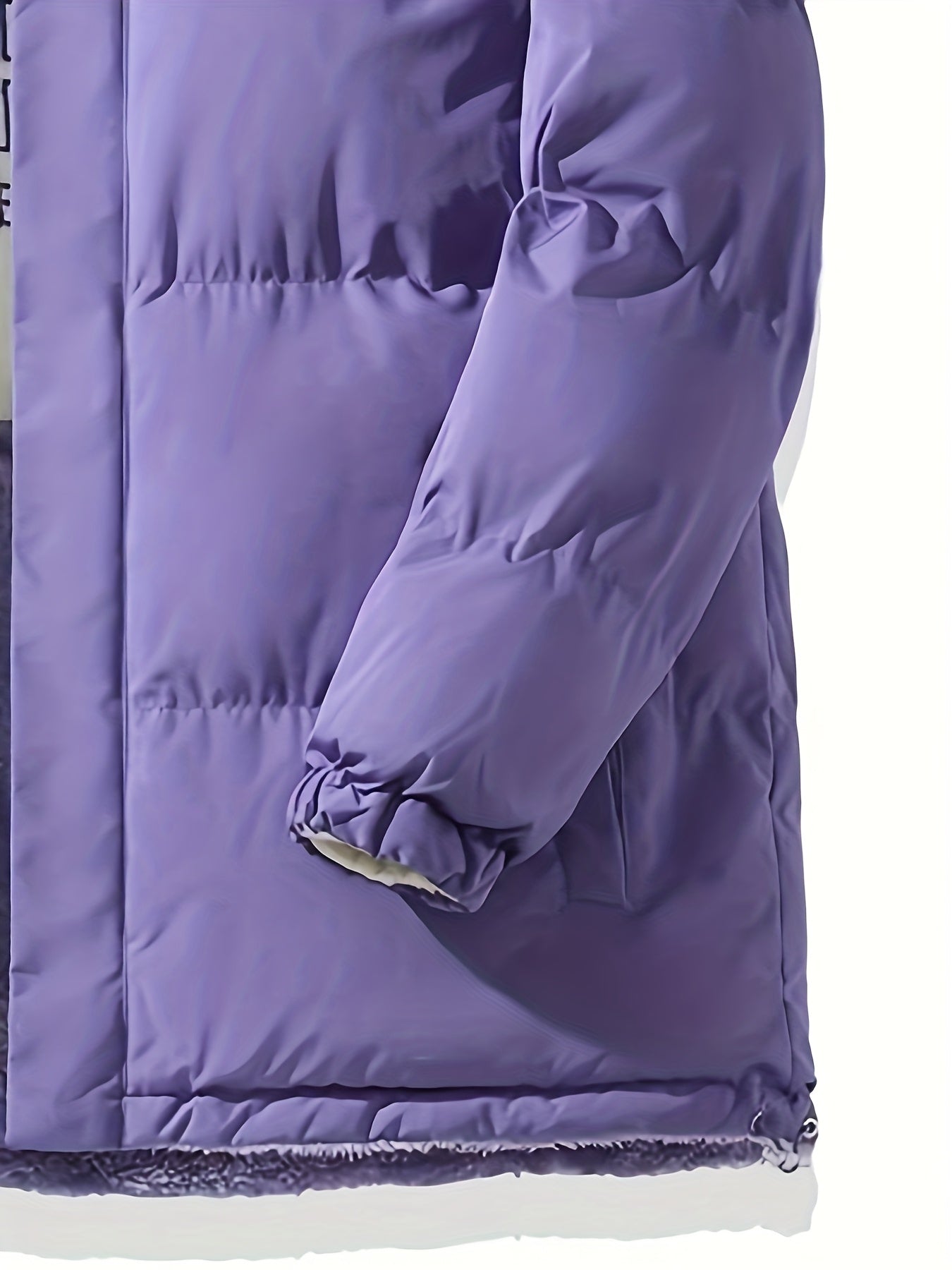 Men'S Double-Sided Fleece-Lined Thickened Jacket - Casual Stand Collar with Letter Print, Regular Fit, Pockets, Polyester Fill, Versatile for Fall/Winter, Winter Jacket