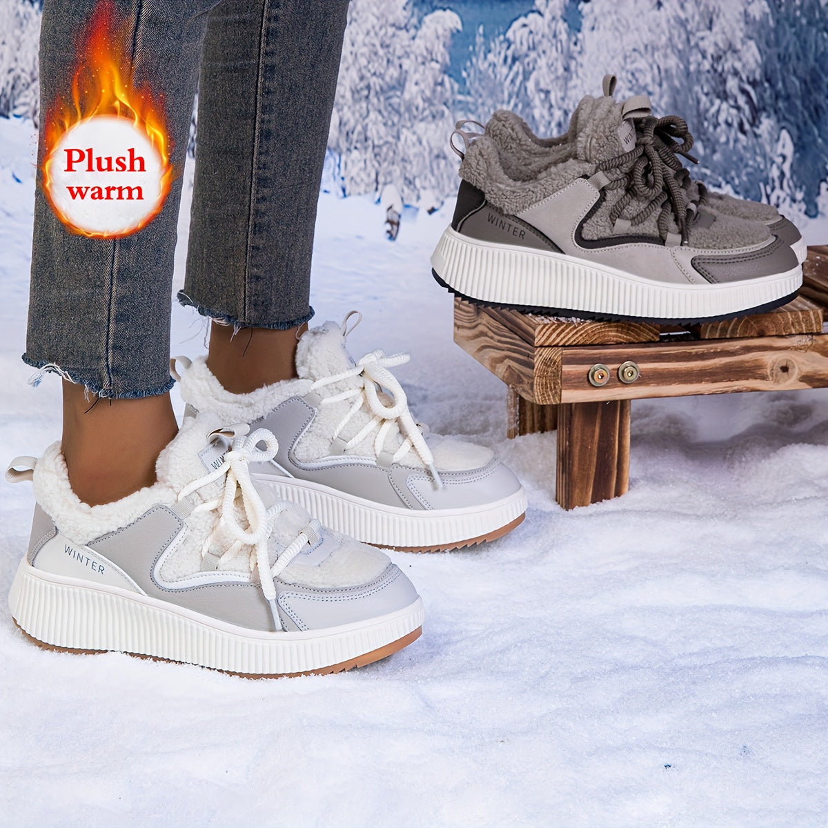 Women'S Cozy Fleece-Lined Low-Top Ankle Boots - Warm, Stylish, and Comfortable for All Seasons, Casual Lace-Up Design with Thick Rubber Sole, Beige, Casual Footwear | Stylish Ankle Boots | Plush Lined Interior