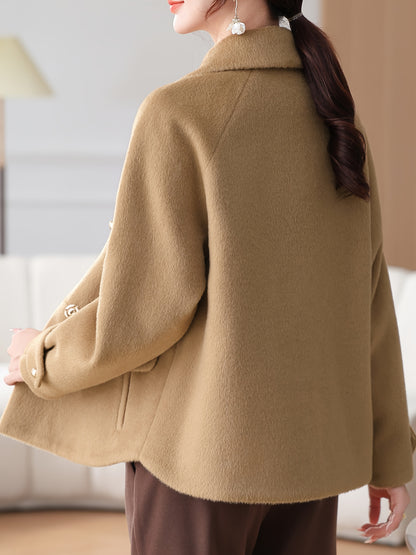 Snow Evening Women's 2025 New Winter Jacket - Short Wool-Blend Tweed Coat for Moms & Seniors, Thickened Warm Collar with Golden Buttons, Elegant Cold-Resistant Outerwear, Hand Washable (Grey/Black) - Professional & Casual Win