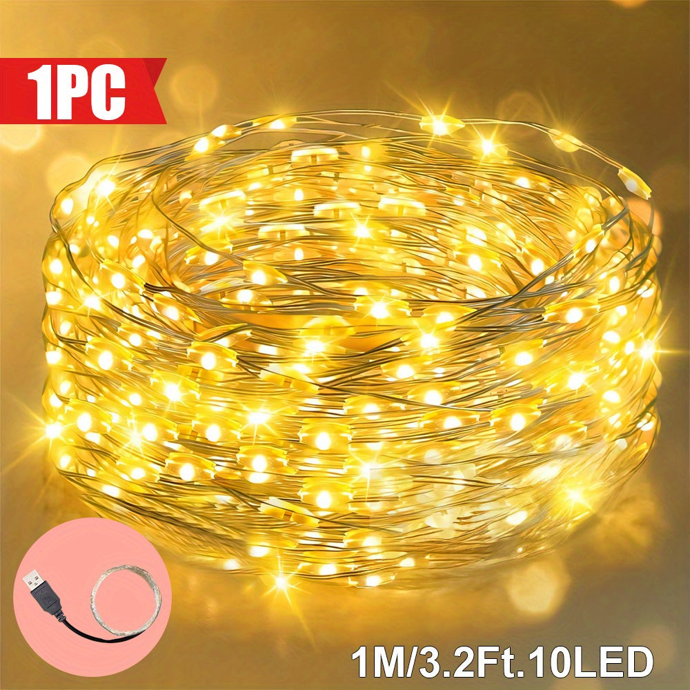 , USB LED string light, 100/50/30/10 LEDs, USB-Powered Christmas Tree & Fairy Lights, warm white, Ideal for Christmas, Halloween, Thanksgiving, wall decorations, autumn decorations, bedroom, living room, wedding, party, birth