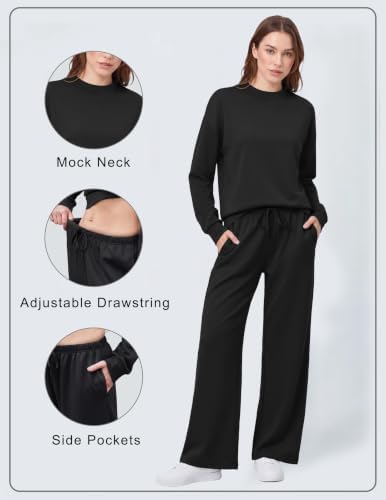 Ekouaer Women's Mock Neck Lounge Set with Wide Leg Pants