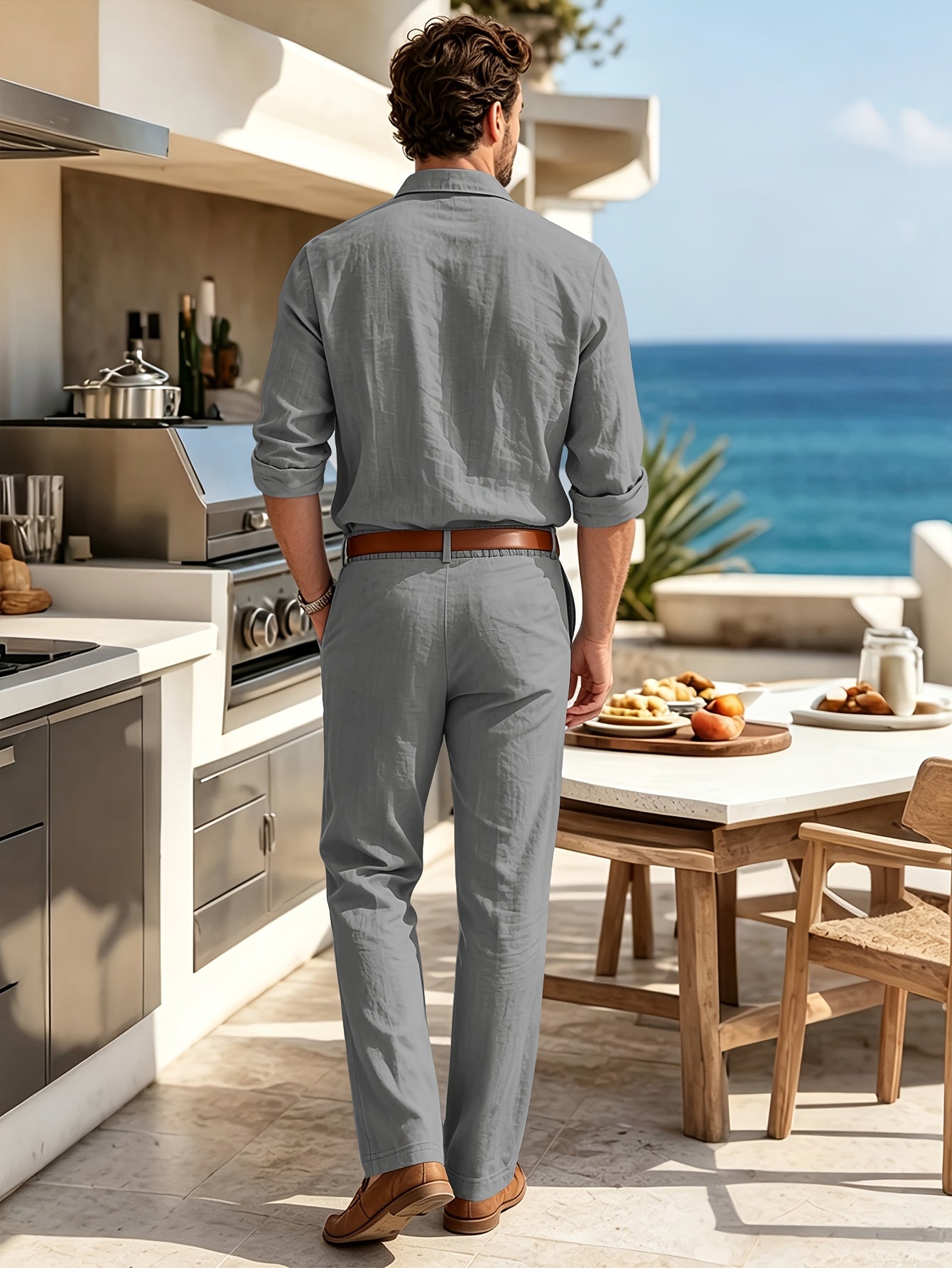 Men's White Linen Casual 2-Piece Set for Summer & Beach