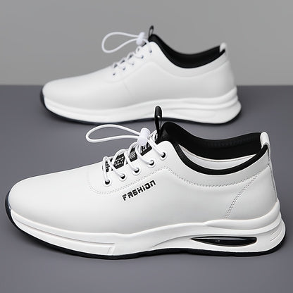 Men's Fashion Sneakers - Lightweight, Breathable Casual Shoes with Soft Rubber Sole, White  Black Design, Comfortable Low-Top Lace-Up Style for Casual Attire