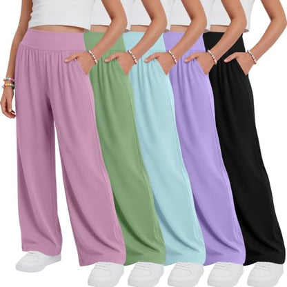 Girls' Wide Leg Pants 5-Pack Stretchy & Comfortable