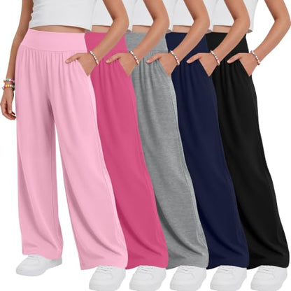 Girls' Wide Leg Pants 5-Pack Stretchy & Comfortable