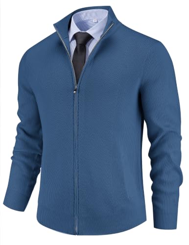 Men's Casual Zip-Up Knitted Cardigan Sweater with Stand Collar